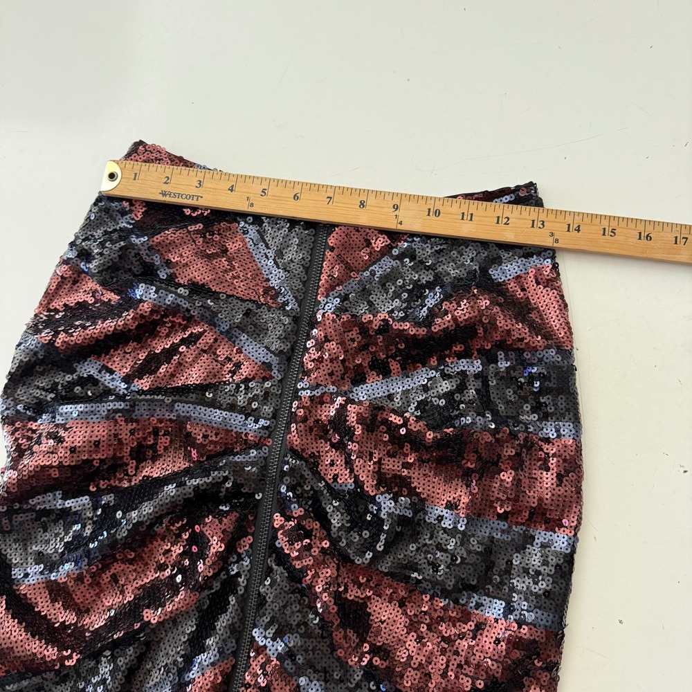 Veronica Beard Sequin Ruched Front Zip Mini Skirt Black Copper Silver Size 0 - Picture 6 of 8